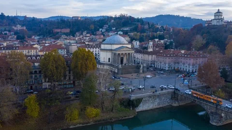Turin Square Gran Madre Hyperlapse view from Po river Stock Footage 99401630
