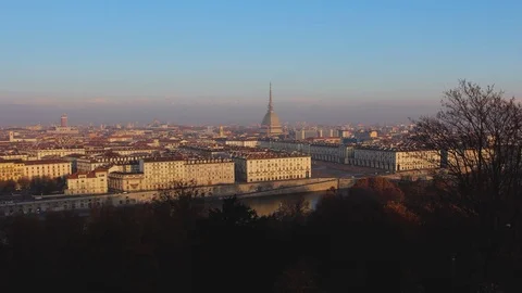 Turin timelapse from a panoramic point of view on sunrise Video stock 82503767