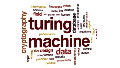 Turing machine animated word cloud, text design animation. Stock Footage
