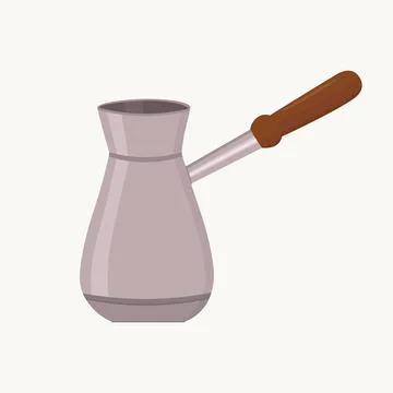Turk for brewing coffee. Flat design vector illustration on a white backgroun Illustrazione stock