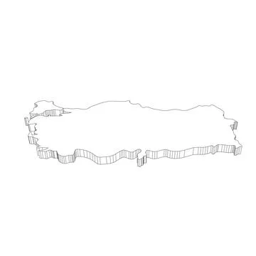 Turkey - 3D black thin outline silhouette map of country area. Simple flat Stock Illustration