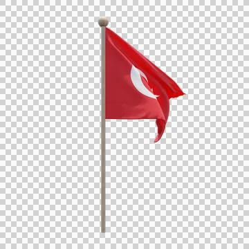 Turkey 3d illustration flag on pole. Wood flagpole Stock Illustration