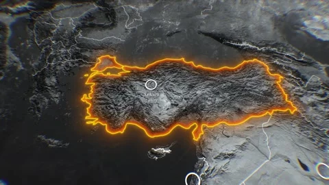 TURKEY 3D Map Neon Glow Animation 4K Stock Footage 335107998