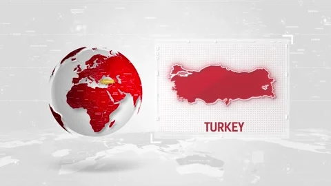 Turkey 4K Tech Map Beside Globe On White Background. Stock Footage 340477113
