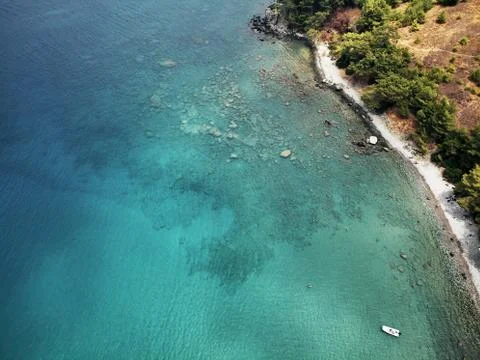Turkey, aerial drone perspective of deep blue and turquoise water of the Stock Photos