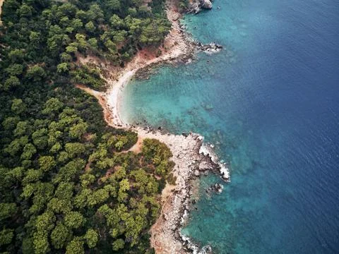 Turkey, aerial drone perspective of deep blue and turquoise water of the Stock Photos