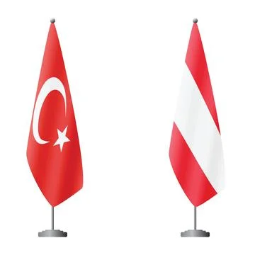 Turkey and Austria flags on flagpoles for official ceremonies and meetings Stock Illustration