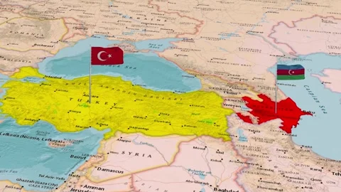 Turkey And Azerbaijan Countries Map Caspian Sea Region Animation Stock Footage 344744692