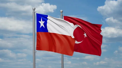 Turkey and Chile two flags Stock Footage 268994968