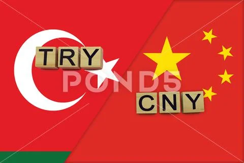 Turkey and China currencies codes on national flags background: Graphic ...