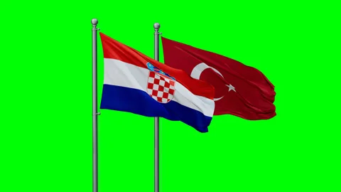 Turkey and Croatia two flags Stock Footage 291878755