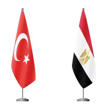 Turkey and Egypt flags on flagpoles for official ceremonies and meetings Stock Illustration