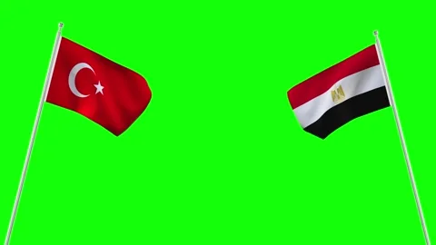 The Turkey and Egypt flags flying together. 4K Chroma key. 스톡 동영상 296813654
