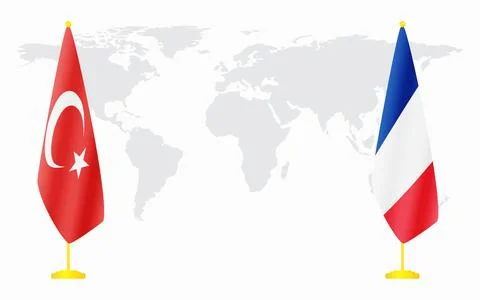 Turkey and France flags for official meeting 스톡 일러스트