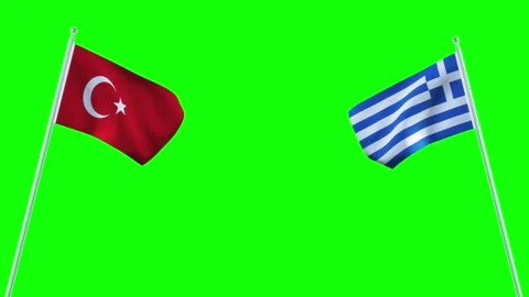 The Turkey and Greece flags flying together.  4K Chroma key. Stock Footage 296814040