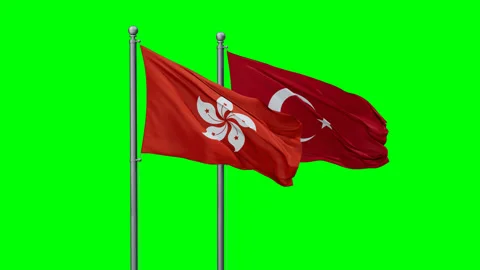 Turkey and Hong Kong two flags Stock Footage 290089448