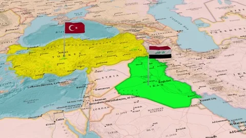 Turkey And Iraq Countries Map Middle East Region Animation Stock Footage 344744776