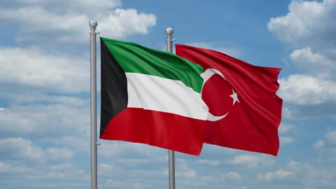 Turkey and Kuwait two flags Stock Footage 269322374