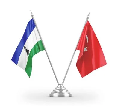 Turkey and Lesotho table flags isolated on white 3D rendering Stock Illustration