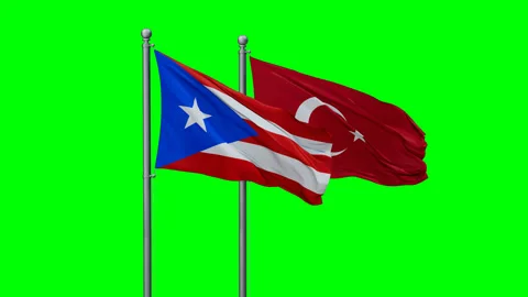 Turkey and Puerto Rico two flags Stock Footage 291504260