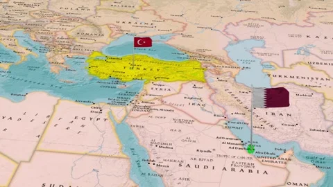 Turkey And Qatar Countries Map Middle East Region Animation Stock Footage 344744790