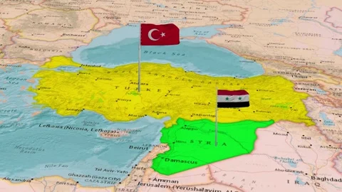 Turkey And Syria Countries Map Middle East Region Animation Stock Footage 344744783