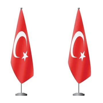 Turkey and Turkey flags on flagpoles for official ceremonies and meetings Stock Illustration