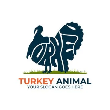Turkey animal logo design vector, logo with Warp Text Into the Shape of a T.. Stock Illustration