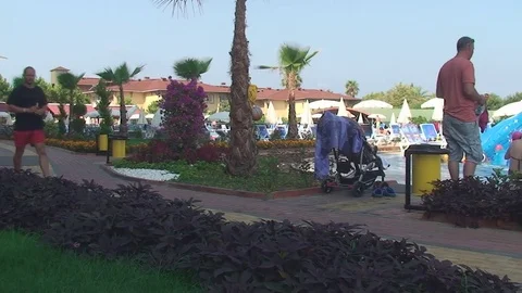 Turkey, Antalya, August 20, 2015. early morning near the hotel is the pool 库存影片 75647030
