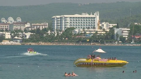 Turkey, Antalya, August 20, 2015. people relax on the sea in the summer, boating Vídeos de archivo 75649529