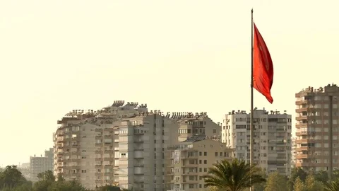 TURKEY, ANTALYA - August 20 , 2017 : Flag of Turkey develops in the wind. Stock Footage 80228074