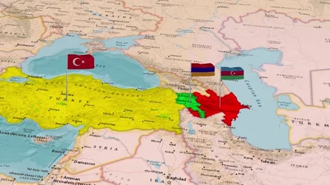 Turkey Armenia Azerbaijan Countries Map Caucasus Region Animation Stock Footage 344744791