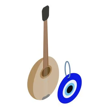 Turkey attribute icon isometric vector. Turkish saz and talisman blue eye Stock Illustration