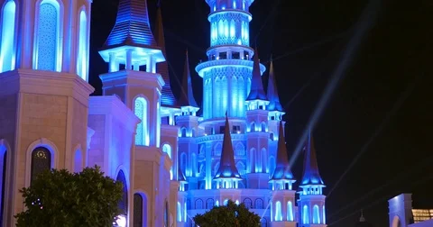 Turkey, Belek - 2017 October 4: Beautiful castle in Land of Legends theme park Stock Footage 83578849