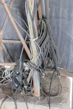 Turkey, Belek: Tangled electrical wires and power outlets creating a mess 스톡 사진