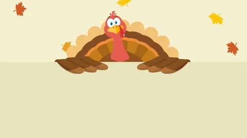 Turkey Bird Cartoon Character Over A Blank Sign Stock Footage 138317146
