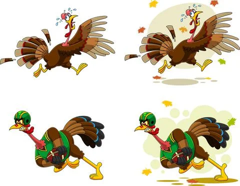 Turkey Bird Cartoon Characters. Vector Hand Drawn Collection Set Stock-Illustration