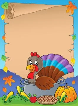Turkey bird in pan theme parchment Illustration