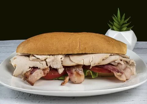 Turkey blt   sub with bacon lettuce tomato Stock Photos