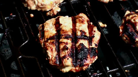 Turkey Burger on the grill close up Stock Footage 36805206
