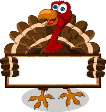Turkey cartoon with blank board 스톡 일러스트