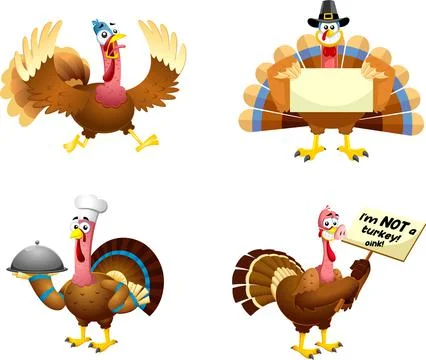 Turkey Cartoon Characters  Flat Design Stock Illustration