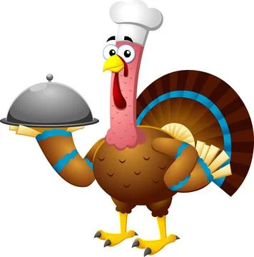 Turkey Chef Cartoon Character Serving Food In A Sliver Platter Stock Illustration