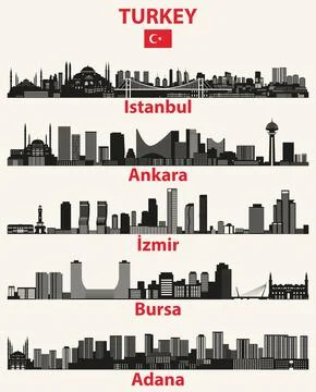 Turkey cities skylines silhouettes vector set Stock Illustration