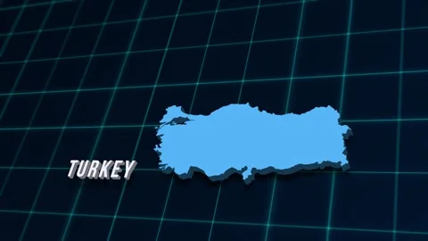Turkey country map 3d digital animation on coordinates grid. News channel opener Stock-Footage 280324756