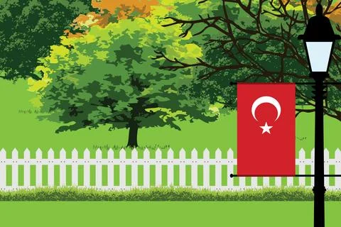 Turkey Day Trees Lamp Vector Illustration Stock Illustration