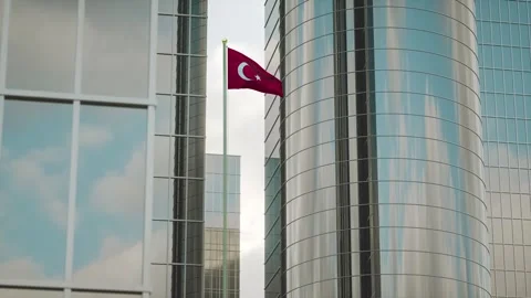 Turkey Flag 3D Render Animation on Pole with City Buildings 스톡 동영상 332312942
