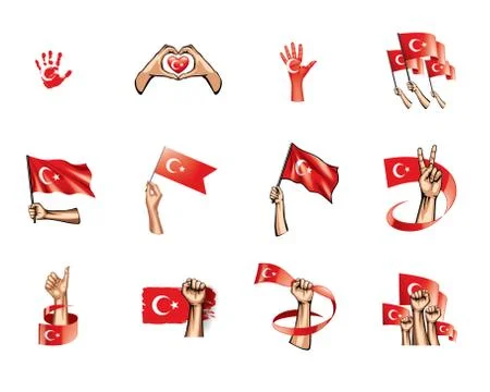 Turkey flag and hand on white background. Vector illustration Stock Illustration