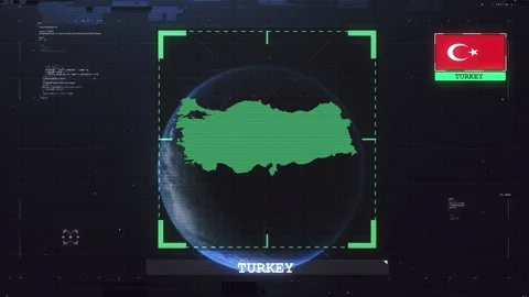 Turkey Flag and Map HUD 4K Stock Footage 343377669