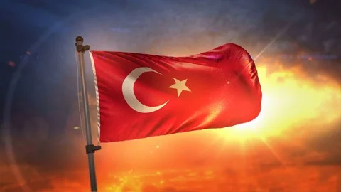 Turkey Flag Backlit At Beautiful Sunrise Loop Slow Motion 4K Stock Footage 76888903